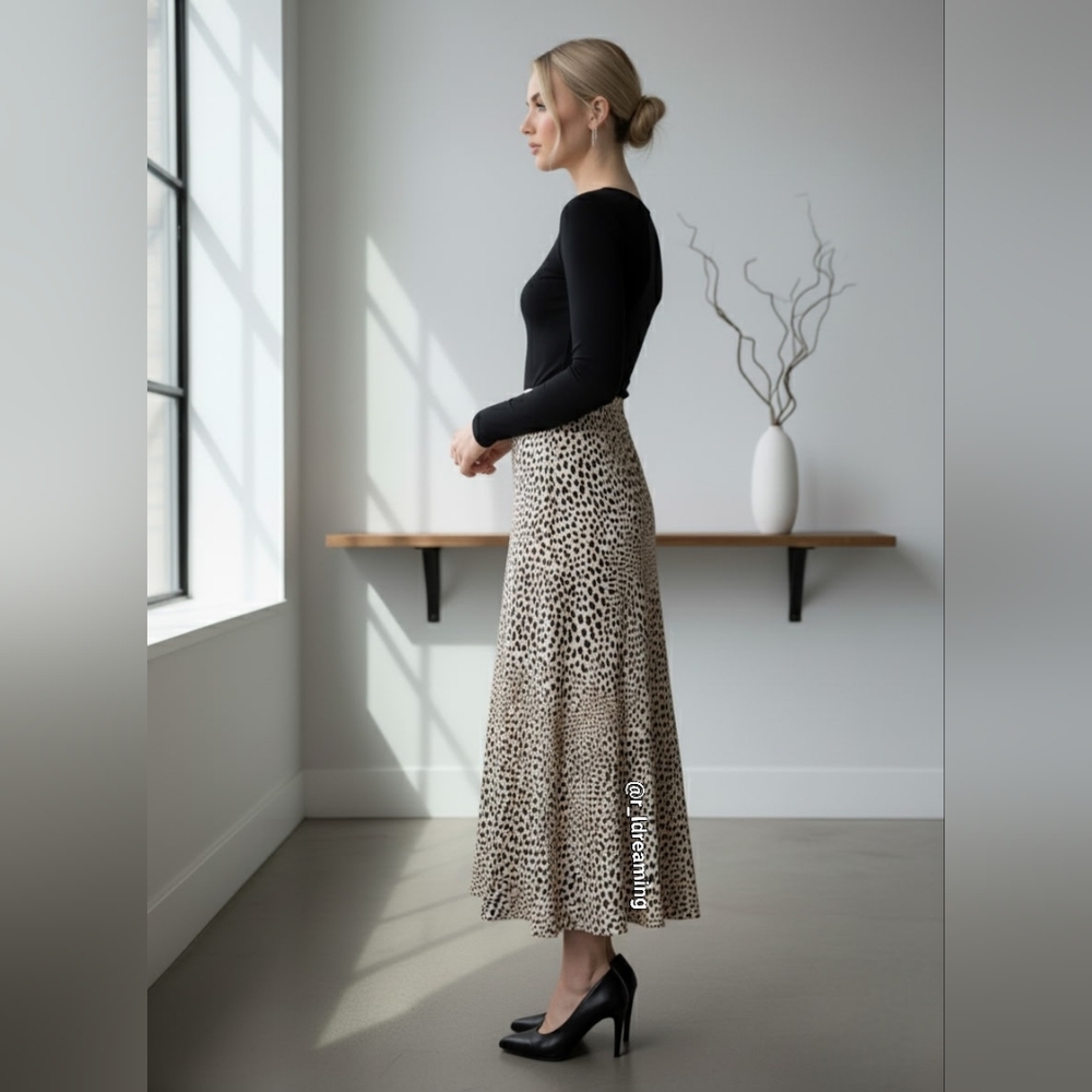 NWT GAP Crepe Maxi Slip Skirt Size Medium In Leopard Brown